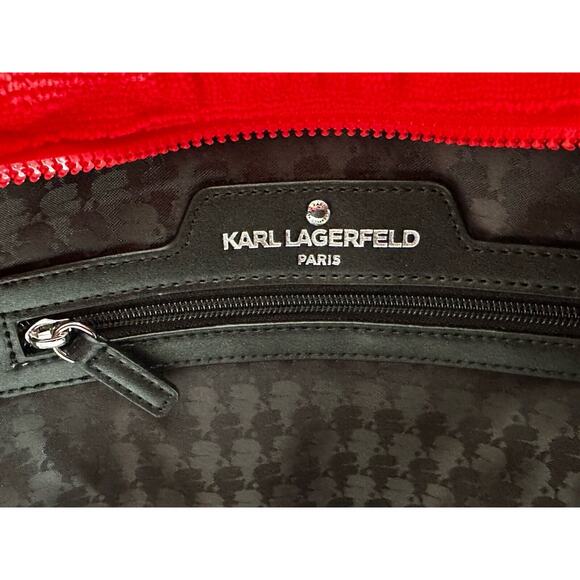 New Karl Lagerfeld Paris Vermillion Red Voyage Terry Designer Tote Bag Style - Picture 5 of 5